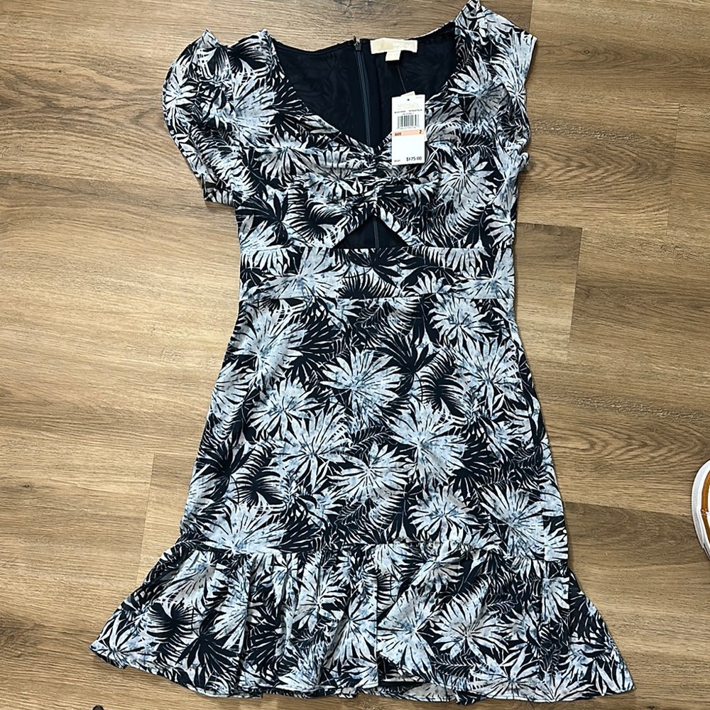Black and White Leaf Print Dress